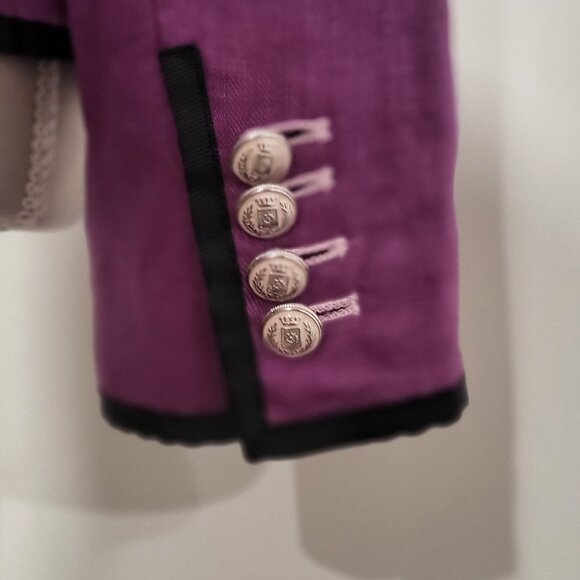 J Crew Purple Linen Blazer with Black Piping, Size 2 (fits 4) 100% Linen - Picture 5 of 10